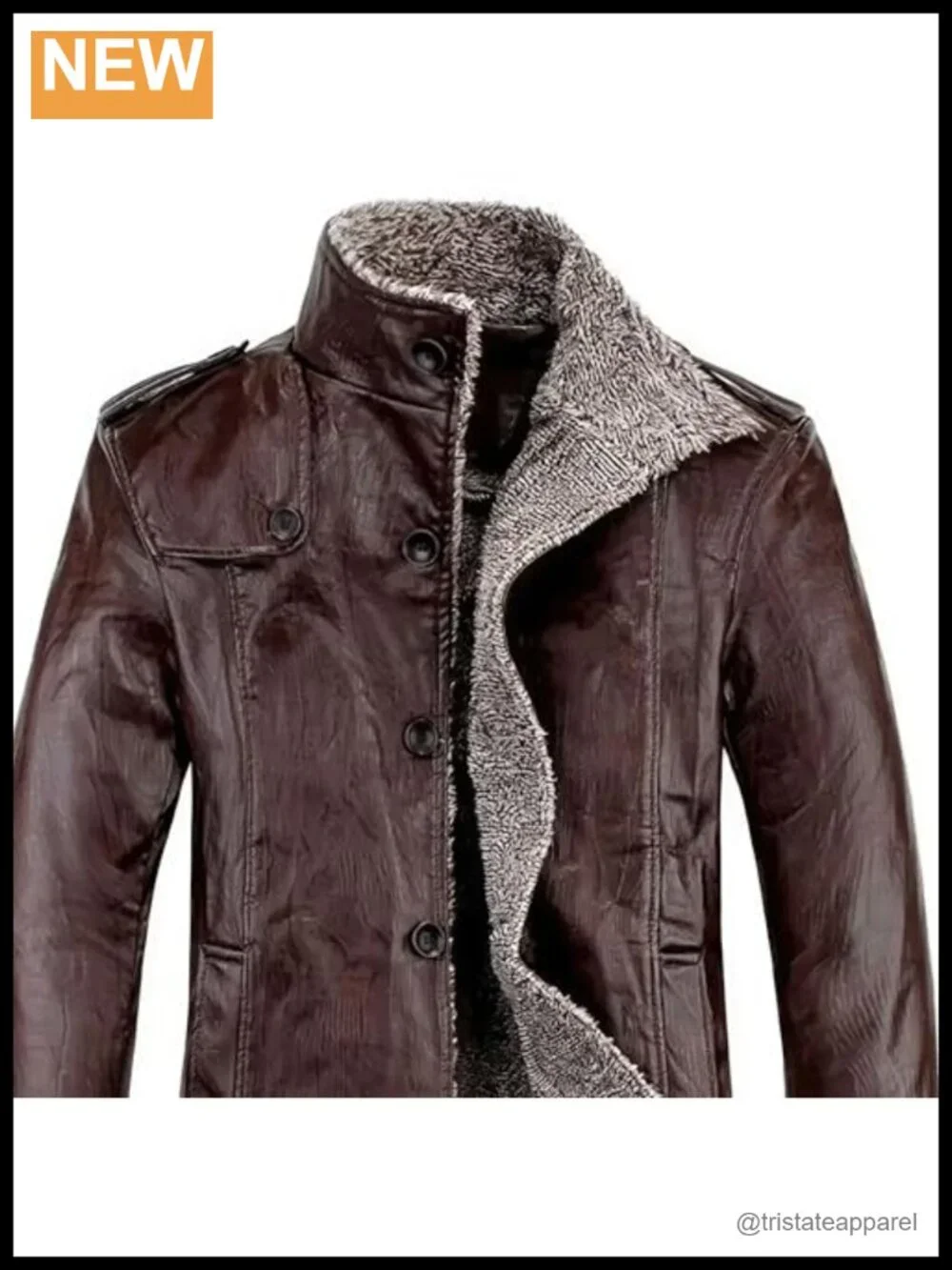 Men's Vintage Leather Winter Coat Fleece Lined Windproof Waterproof